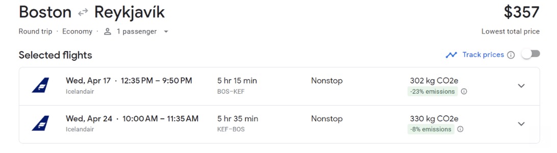 Boston to KEF